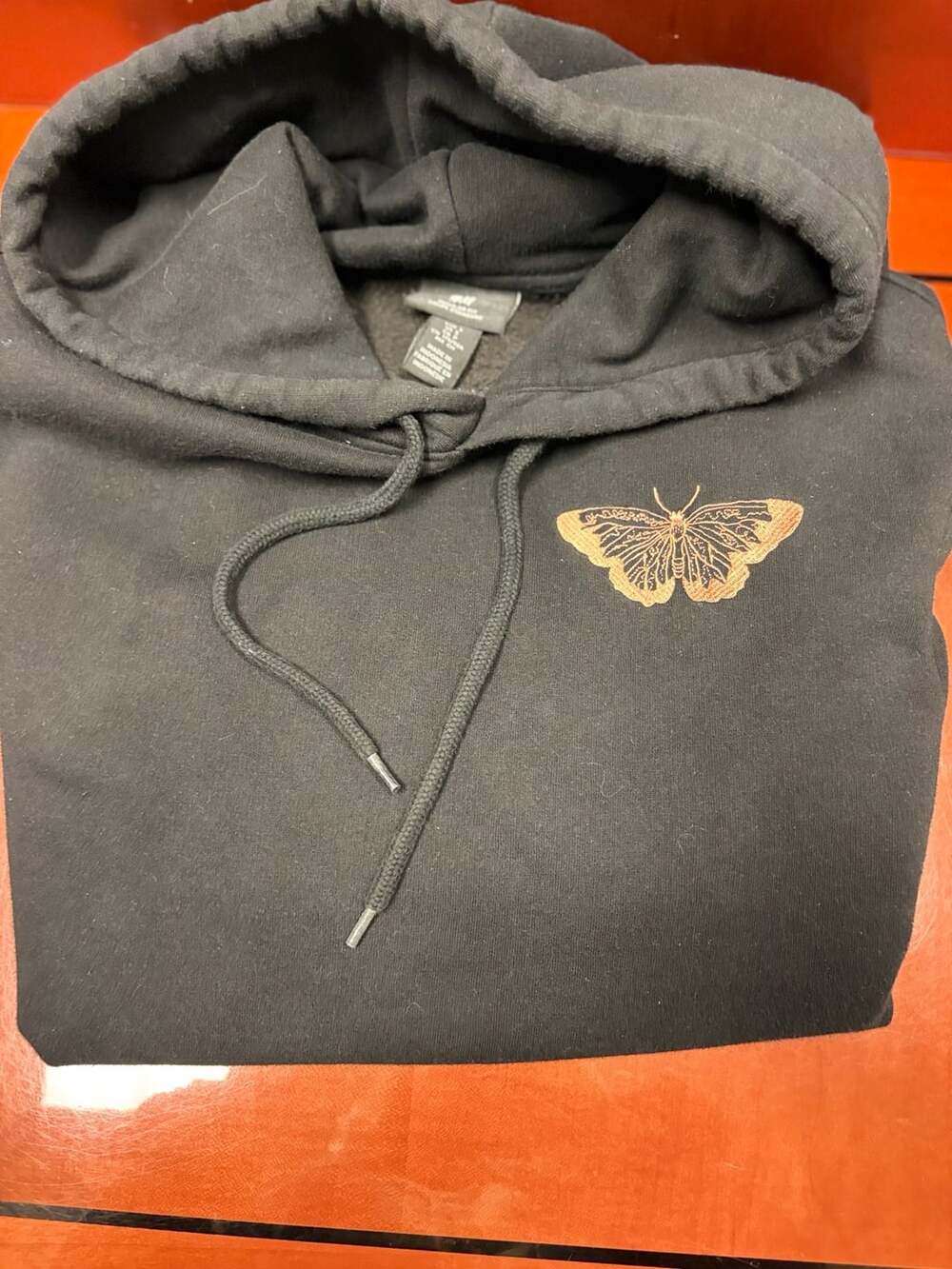 H&M Butterfly Embroidered Hoodie Size S Black